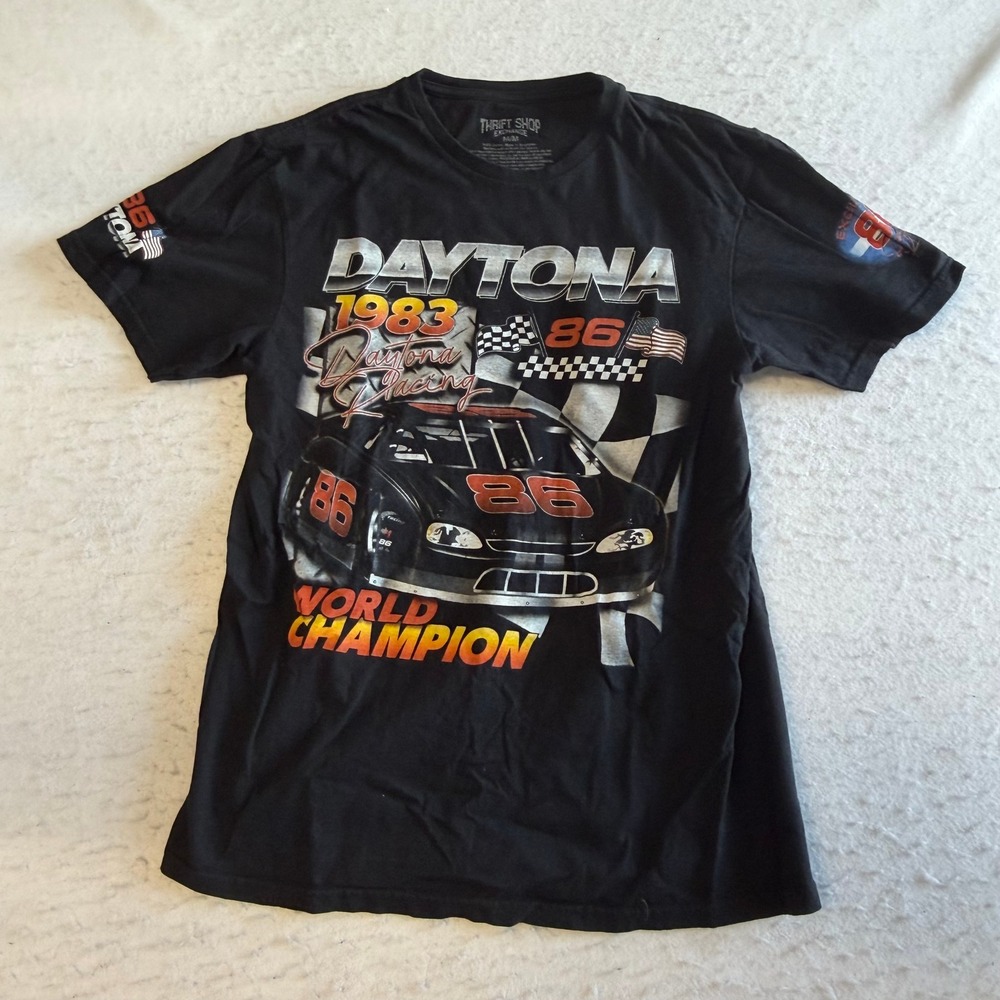 Thrift Shop Exchange Graphic Tee Mens Medium Black Daytona Racing World Champion